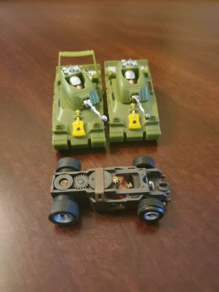 Aurora Afx Slot Car 4 Gear Chassis With 2 Peace Tank Bodies.  Runs.