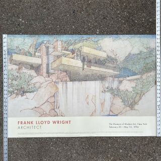 Vintage Frank Lloyd Wright Fallingwater Poster Museum Of Modern Art Ny 28x39”