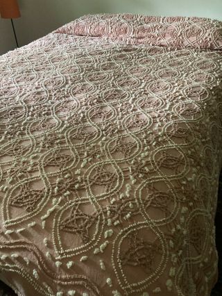 Vintage Chenille Bedspread Dusty Rose 89 X 104