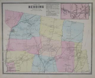 1867 Map Redding Georgetown Fairfield County Connecticut Railroad Mills