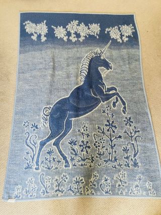 Vintage Biederlack Unicorn Blue Cream Acrylic Throw Blanket - 52x74 2