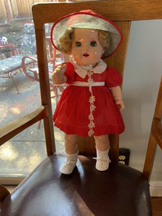 Vintage All Composition Toddler Doll; 20”;unmarked;sleep Eyes;blonde/curly Wig