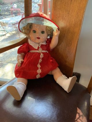 VINTAGE ALL COMPOSITION TODDLER DOLL; 20”;unmarked;sleep eyes;blonde/curly wig 3