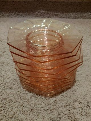 Set Of 10 Vintage Pink Depression Glass Plates Antique Octagon Dishes About 7.  5 "