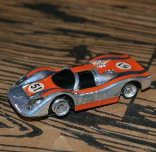 Vintage Tyco Slot Car Porsche 908 51 Chrome W/orange Stripe Motor & Lights Work