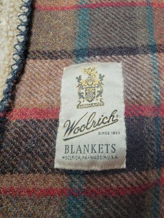 Vintage Woolrich Throw Blanket 60x44” Wool Blend brown plaid Made in the USA 3