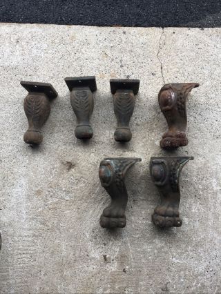 Set Of 6 Antique Cast Iron Claw Foot Tub Stove Etc.  Feet Legs W/ Rust 2 Copper