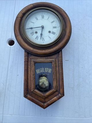 Antique Ansonia " Regulator A " Long Drop Wall Clock 8 - Day,  Time/strike