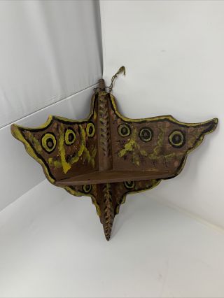 Antique Vintage Handmade Folk Art Wooden Corner Shelf Butterfly