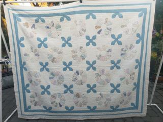 Vintage Hand Sewn Dresden Plate Quilt; 80 " X 95 " 30s 40s