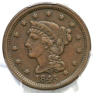 1845 N - 2 Pcgs Xf 40 Braided Hair Large Cent Coin 1c