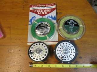 Vintage Martin 63 And 65 Single Action Fly Reels With Line,  Usa