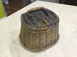 Small Vintage Antique Wicker Cane Creel Trout Fishing Basket