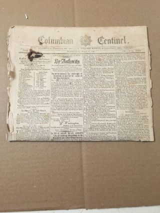 Antique 1795 Columbian Centinel Boston Newspaper George Washington Federalist