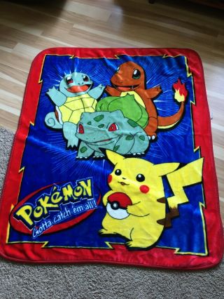 Vintage Pokemon Nintendo Pikachu Throw Blanket Soft 43x50 Nemcor Inc