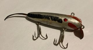 Unknown Old Wood Fishing Lure Ruby￼ Eyes 2 Belly Weights￼ Mouse Tail Wilson ??
