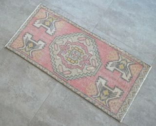 Vintage Distressed Small Area Rug Hand Knotted Oushak Rugs Yastik - 1 