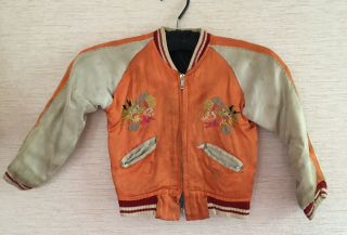 Vtg Ww2 Wwii Japan Souvenir Jacket Embroidered Kids Reversible Silk Dragon Child