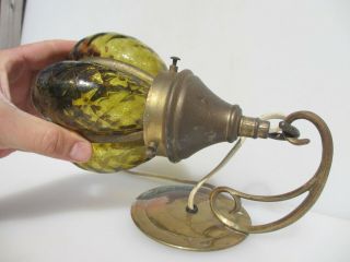 Vintage Brass Porch Lantern Lamp Light Gilt French Yellow Blown Glass Antique