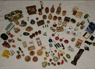 Shadow Box 117pc Vintage Antique Miniatures,  Shadow Box & Doll House Minitures.