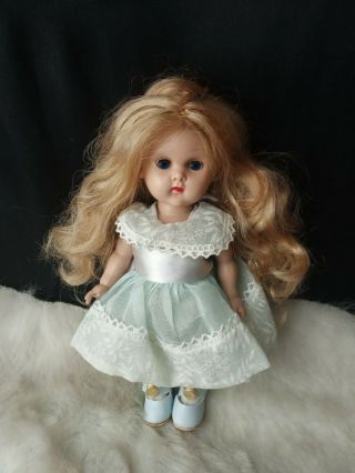 Vintage 1950s Vogue Ginny Doll Blue Shoes Snap Closure Blonde Doll Long Hair