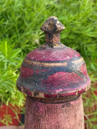 Antique Wooden Hand Crafted Red Painted Kumkum Powder Box Tikka Box Collectible 3