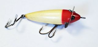 Heddon 210 Surface Minnow Lure White Red Head C 1940s