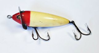 Heddon 210 Surface Minnow Lure White Red Head c 1940s 2