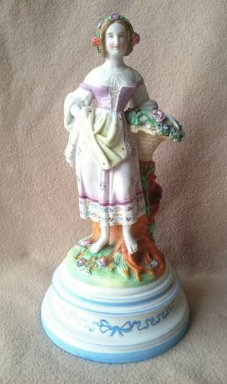 Large Antique French Paris Biscuit Porcelain Figure Figurine Spill Vase Girl 19c