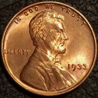 1933 P No Mark Lincoln Wheat Cent Penny 1c Gem Bu,  Better Date P2297
