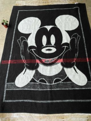 Vintage Biederlack Mickey Mouse Disney Blanket Made In Usa 69”x 51” Black White