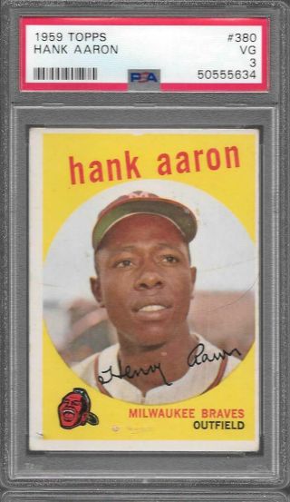 1959 Topps 380 Hank Aaron Braves Psa 3 Vg