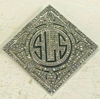 Antique Art Deco Sterling Silver Marcasite Monogram Brooch Pin Sls Signed Alfa