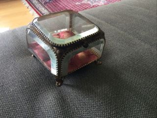 Antique Thick Beveled Glass Jewelry Casket Box