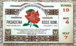 1941 Nebraska Stanford Rose Bowl Rare Brown Version Ticket: Indians Undefeated