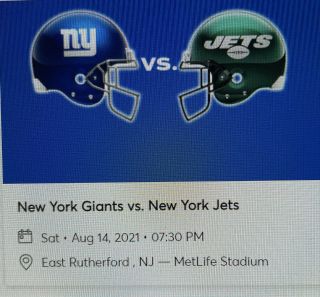4 Ny Giants Football Tickets Pre Season Vs Ny Jets 8/14 @7:30pm With Parking