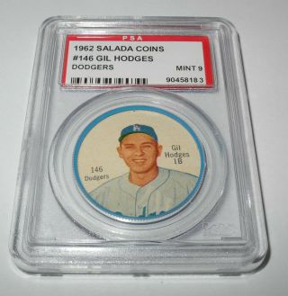 1962 Salada Baseball Coin Pin 146 Gil Hodges Los Angeles Dodgers Psa 9