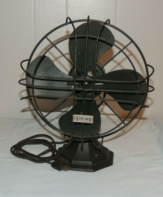 Vintage Viking Cast Iron Oscillating Desk Table Fan