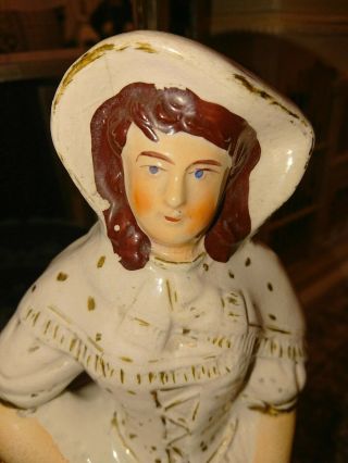 Victorian Antique Large Staffordshire Flat Back Figure " Lady With Fish Basket "