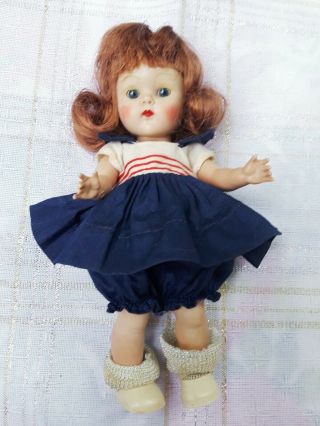 Vintage Vogue Ginny Doll,  Strung Redhead,  In Red,  White,  And Blue Dress