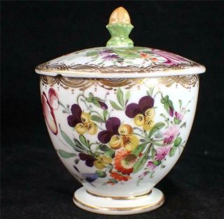 Antique Meissen Porcelain Sugar Bowl And Cover Hand Painted Flowers