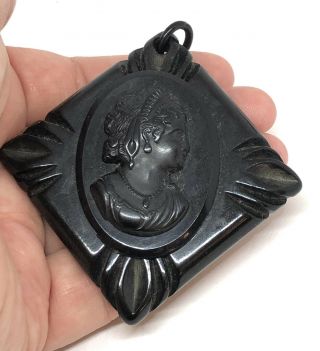 Antique Whitby Jet Large Hand Carved Pendant,  Cameo