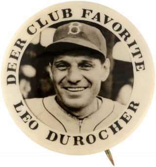 Rare 1940 Baseball Leo Durocher Brooklyn Dodgers " Deer Club Favorite " Pin Button