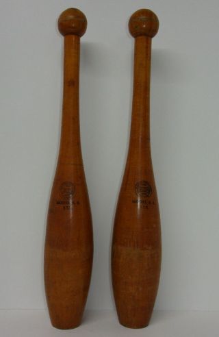 Antique Spalding Indian / Exercise Wooden Club Set Model B.  S.  3/4 Lbs Per Club