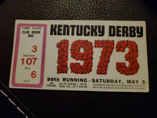 1973 Kentucky Derby Ticket Stub Secretariat Triple Crown Club House Box
