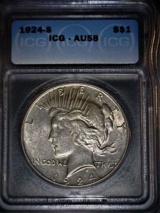 1924 - S Peace Silver Dollar,  Icg Au58,  Hard To Find,  Issue