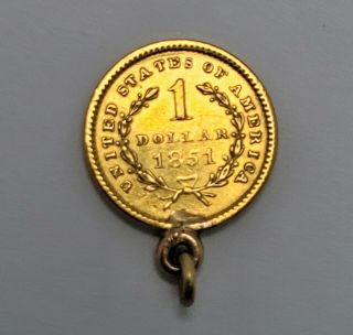 1851 $1 gold Liberty Head dollar: Jewelry pendant charm 2