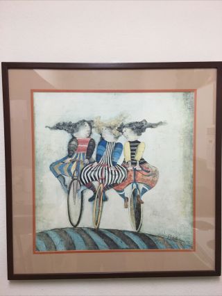 Vtg Graciela Rodo Boulanger 3 Girls " Holiday On Wheels " Art Print Framed Large