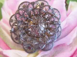 Very Fine Three Dimensional Antique Victorian Spun Silver Wire Flower Pin Brooch