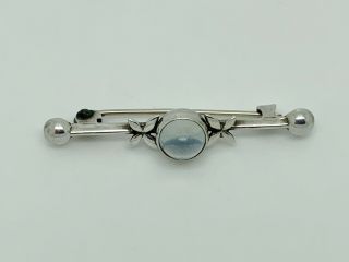 Gorgeous Antique Arts & Crafts Sterling Silver Moonstone Bar Brooch 2